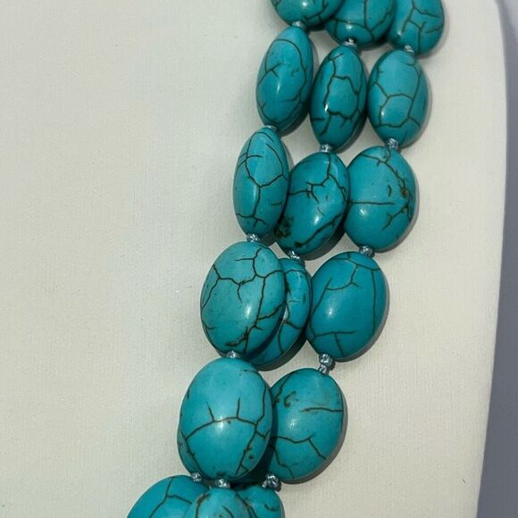 Turquoise Colored Dyed Stone Necklace EXTRA LONG 76" Runway Knotted Strand - Picture 2 of 7